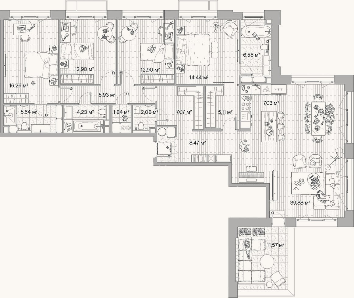 Планировка: 4+ к, 150,3 м²