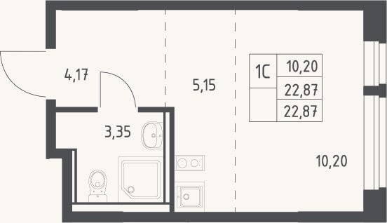 Планировка: Студия, 22,9 м²