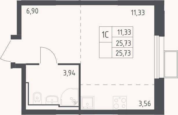 Планировка: Студия, 25,7 м²