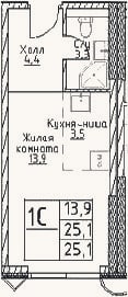Планировка: Студия, 25,1 м²