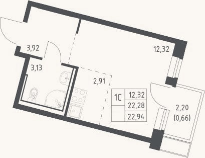 Планировка: Студия, 22,3 м²