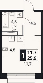 Планировка: Студия, 25,9 м²