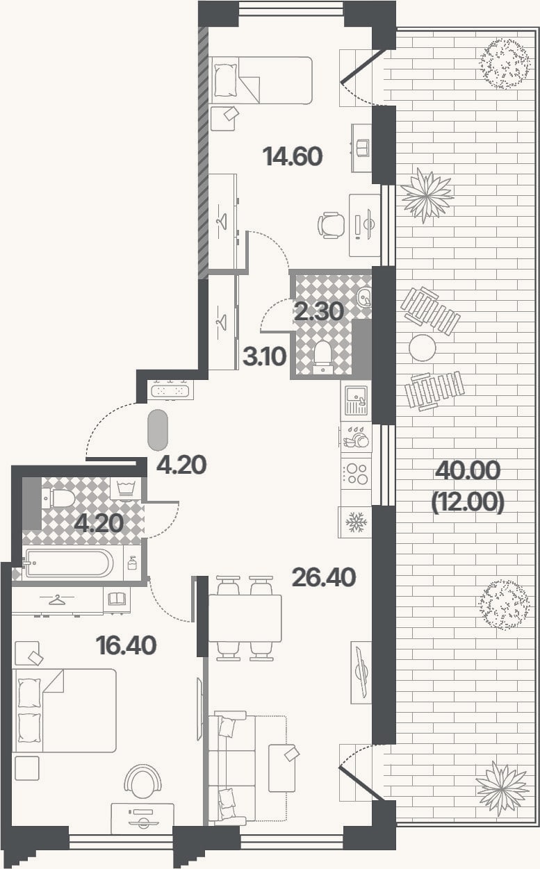 Планировка: 3-к, 71,2 м²