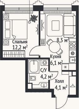 Планировка: 2-к, 34,9 м²