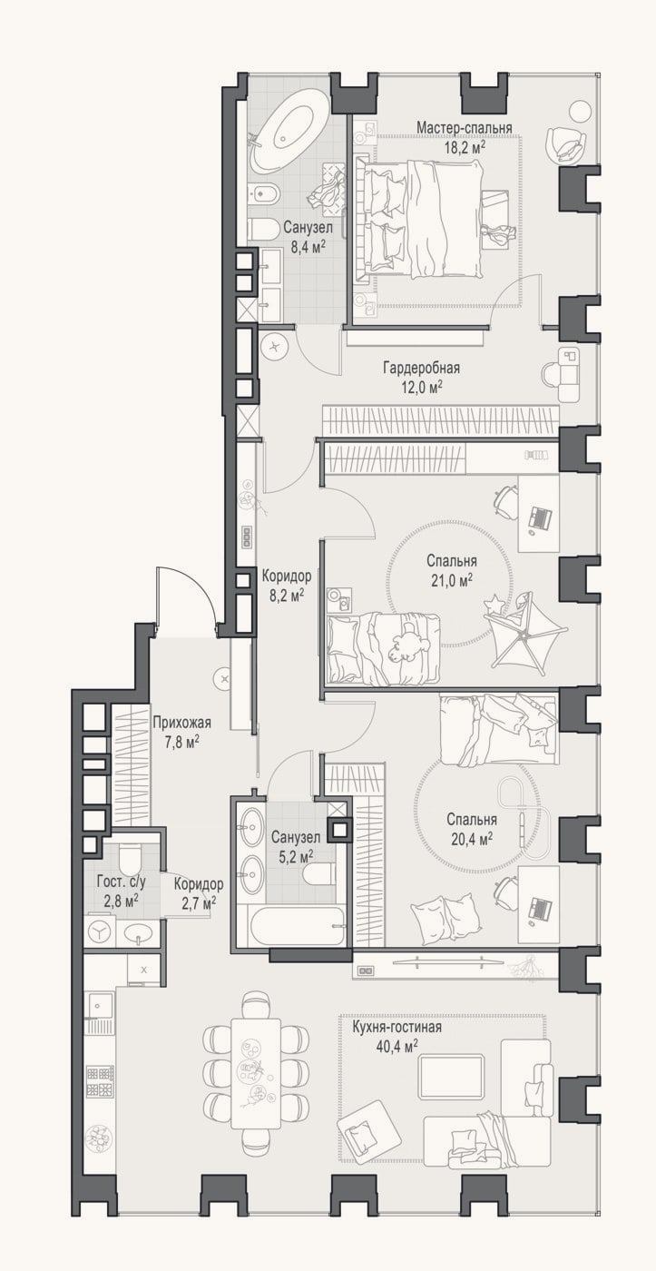 Планировка: 4+ к, 147,5 м²