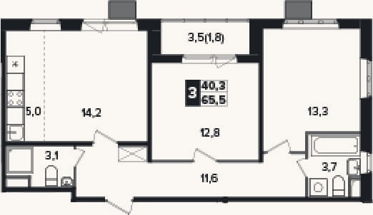 Планировка: 3-к, 63,7 м²