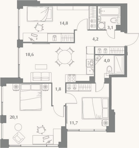 Планировка: 4+ к, 78,3 м²