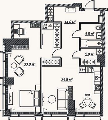 Планировка: 2-к, 79,1 м²