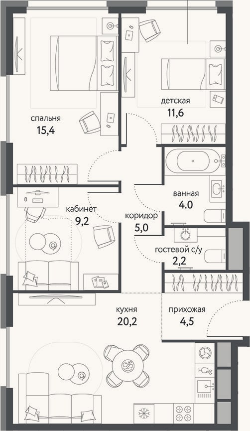 Планировка: 3-к, 72,1 м²