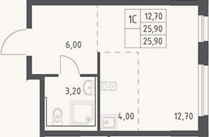 Планировка: Студия, 25,9 м²