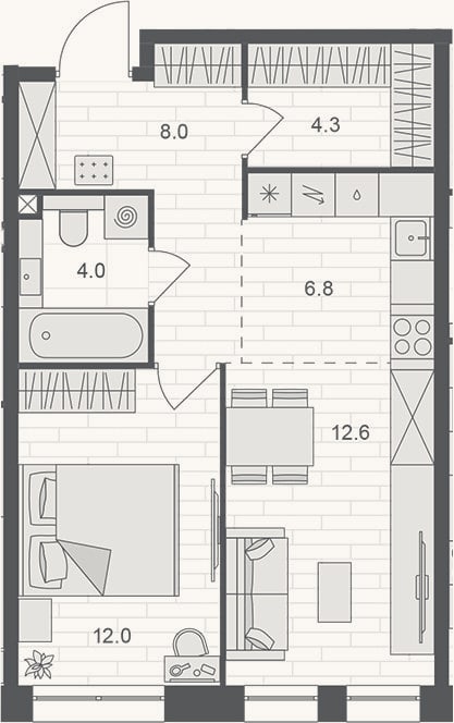 Планировка: 2-к, 47,7 м²