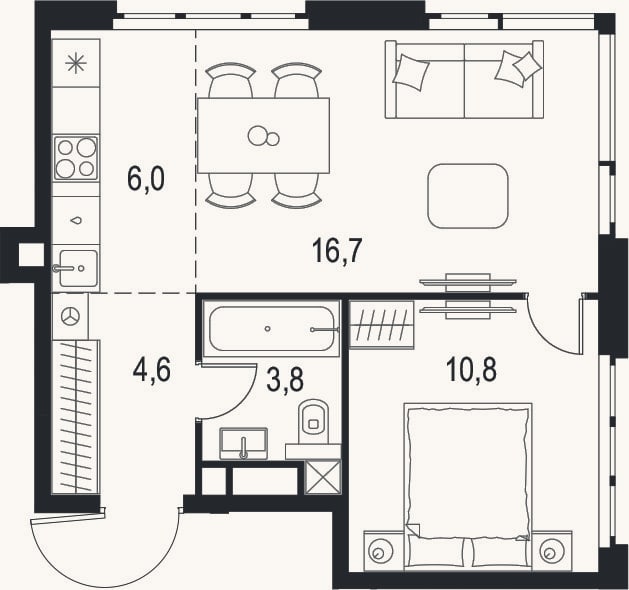 Планировка: 2-к, 41,9 м²