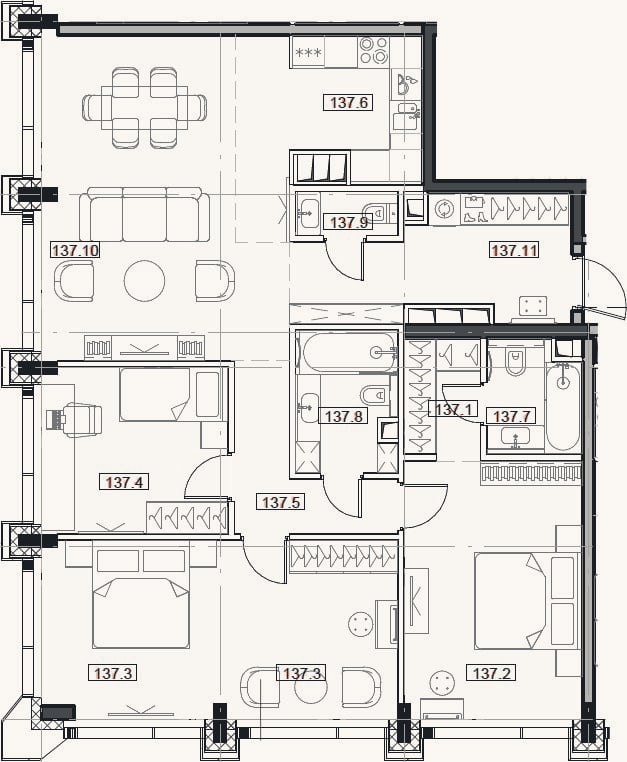 Планировка: 4+ к, 110,6 м²