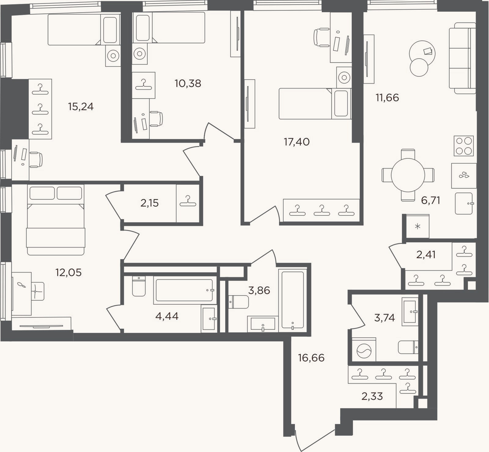 Планировка: 4+ к, 109 м²