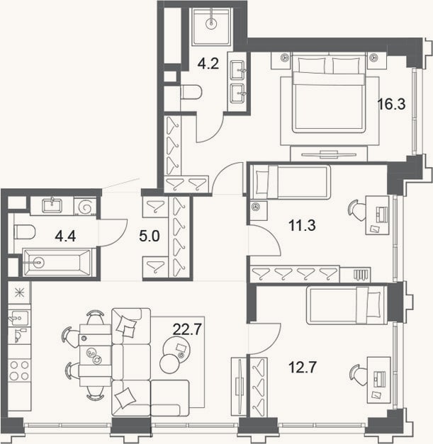 Планировка: 4+ к, 79,7 м²