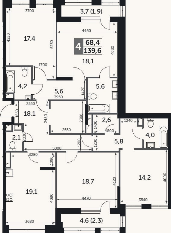 Планировка: 4+ к, 135,4 м²