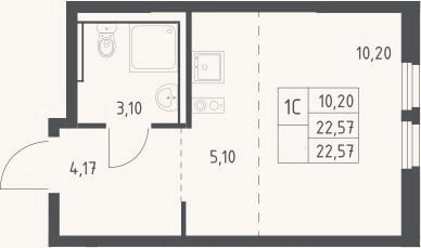 Планировка: Студия, 22,6 м²