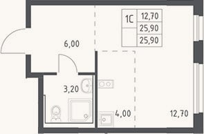 Планировка: Студия, 25,9 м²