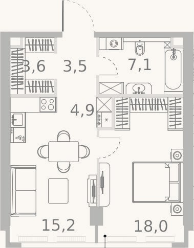 Планировка: 2-к, 52,3 м²