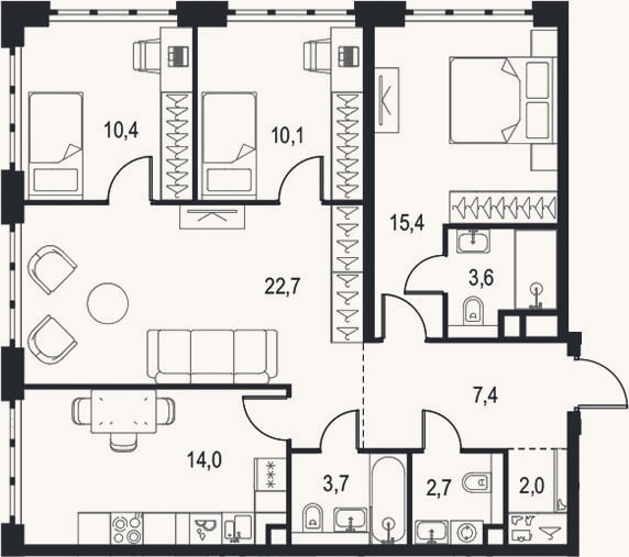 Планировка: 4+ к, 92 м²