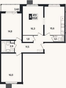 Планировка: 4+ к, 81,3 м²