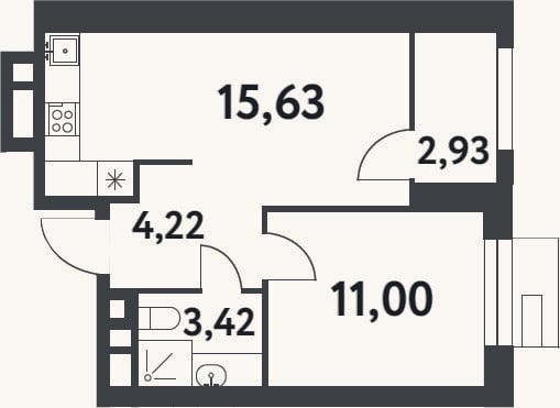 Планировка: 1-к, 34,3 м²
