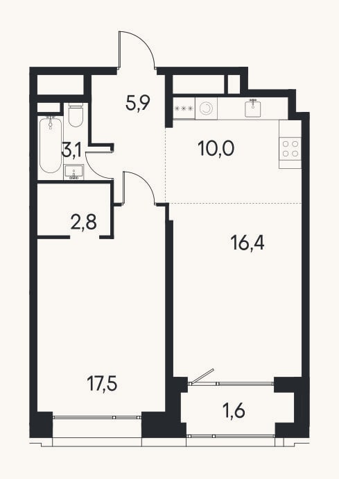 Планировка: 2-к, 55,7 м²
