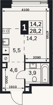 Планировка: Студия, 28,2 м²