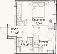 Планировка: 1-к, 32,1 м²