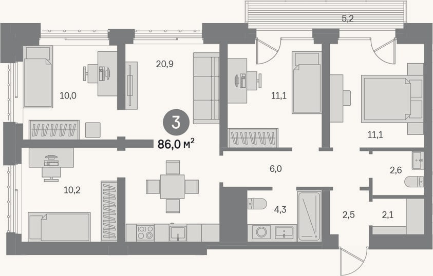 Планировка: 4+ к, 80,8 м²