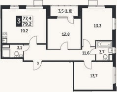 Планировка: 4+ к, 77,4 м²