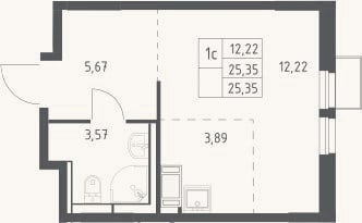 Планировка: Студия, 25,4 м²