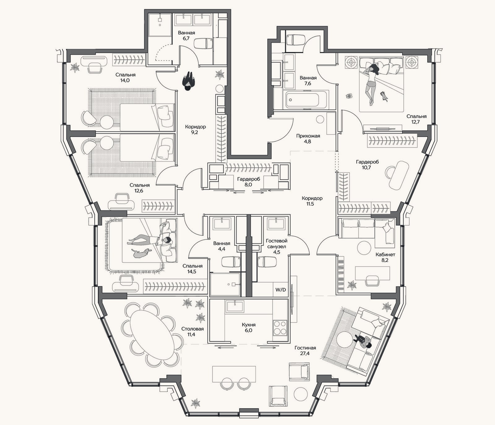 Планировка: 4+ к, 172,6 м²