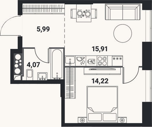 Планировка: 2-к, 40,2 м²