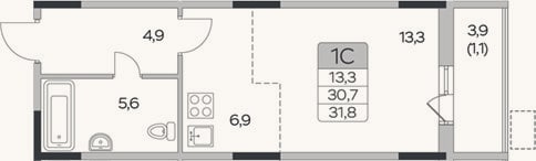 Планировка: Студия, 30,7 м²