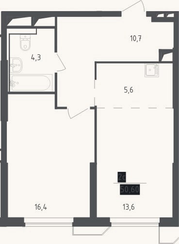 Планировка: 2-к, 50,6 м²