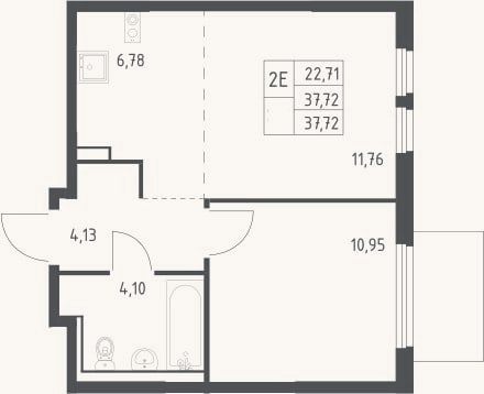 Планировка: 2-к, 37,7 м²