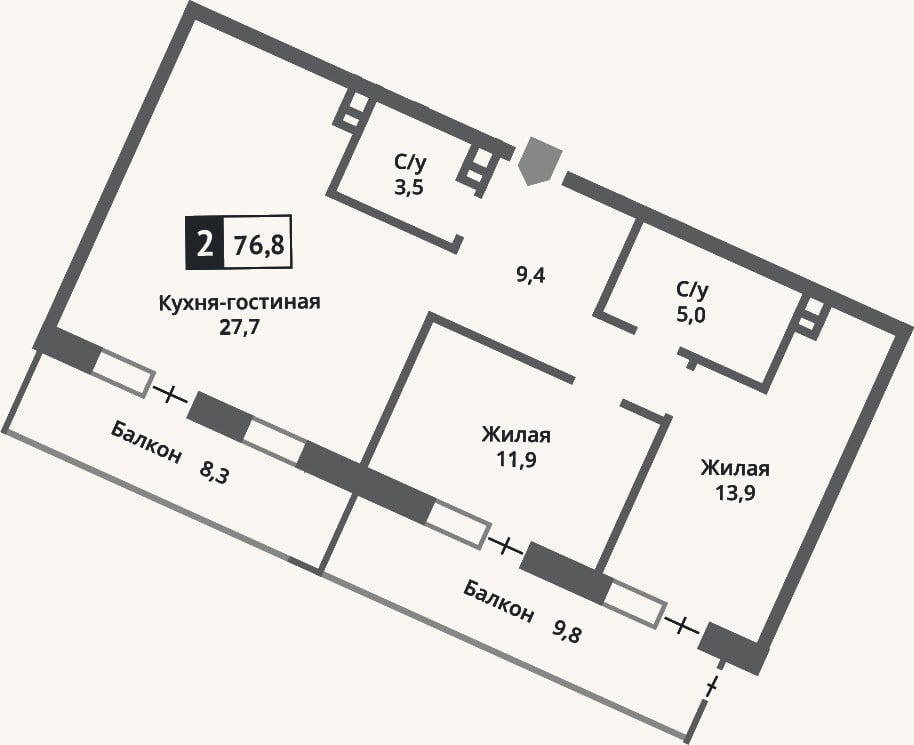 Планировка: 3-к, 71,6 м²