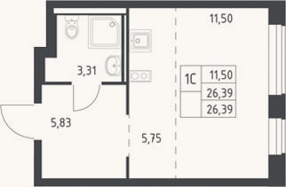 Планировка: Студия, 26,4 м²