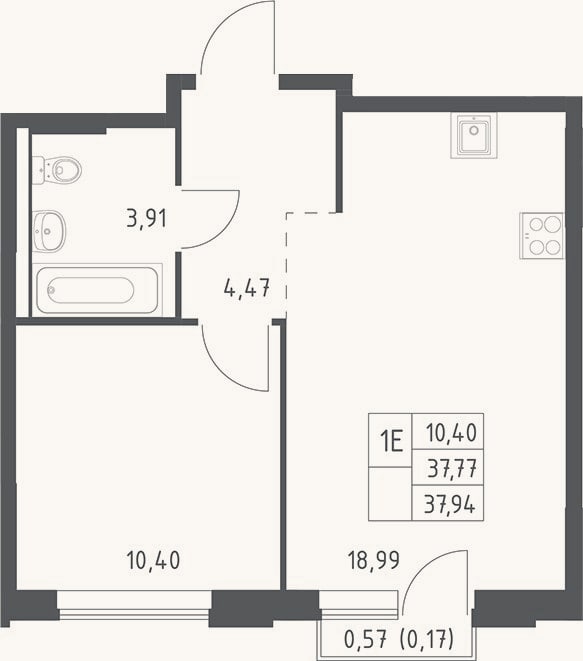Планировка: 2-к, 37,8 м²