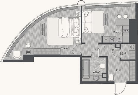 Планировка: 2-к, 52,5 м²