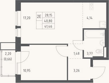 Планировка: 2-к, 40,8 м²