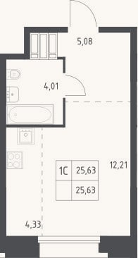 Планировка: Студия, 25,6 м²