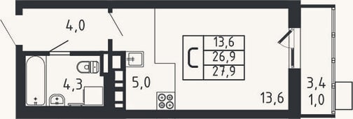 Планировка: Студия, 26,9 м²