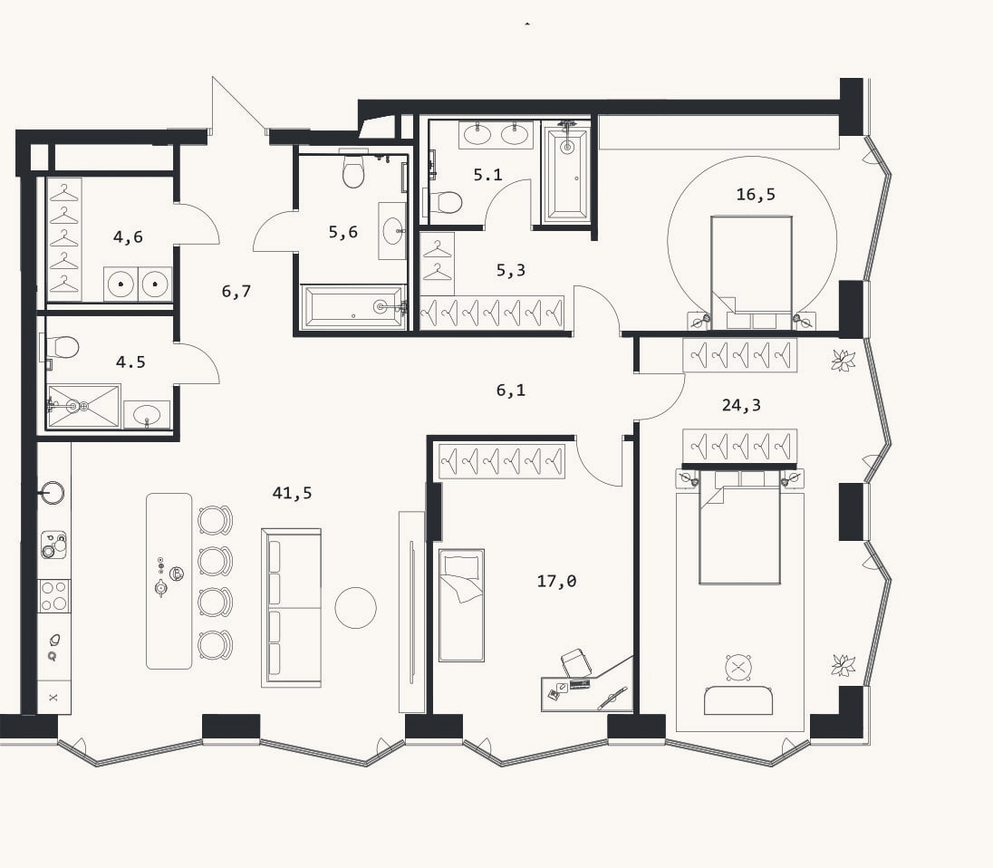 Планировка: 4+ к, 137,2 м²