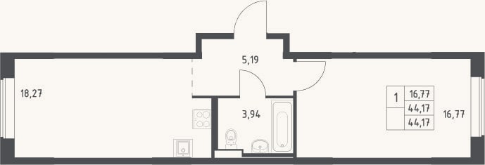 Планировка: 2-к, 44,2 м²