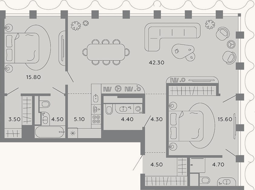 Планировка: 3-к, 104,7 м²