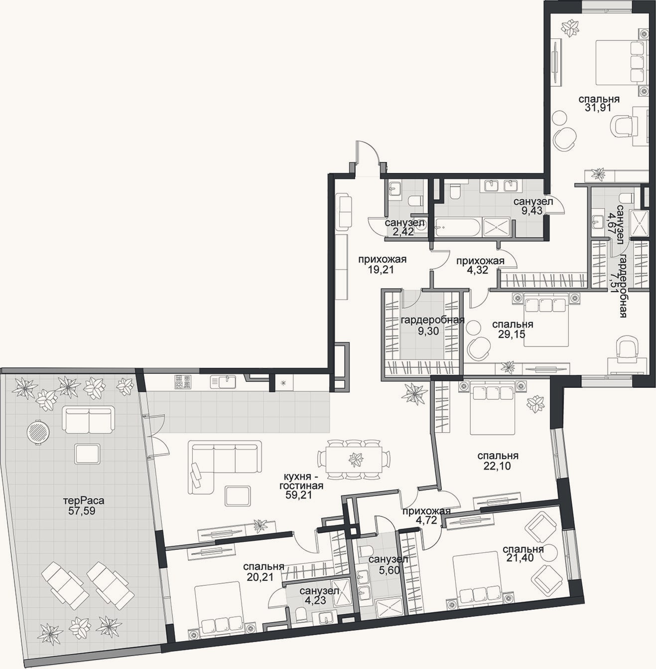 Планировка: 4+ к, 247,9 м²