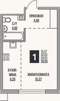 Планировка: Студия, 30 м²
