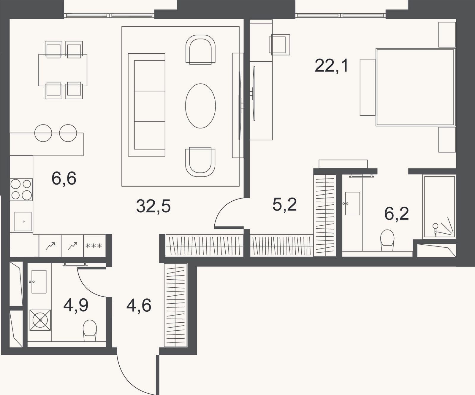 Планировка: 2-к, 82,1 м²